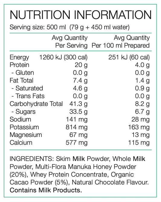 PURE RECOVERY SHAKE SACHET CACAO & HONEY 79g
