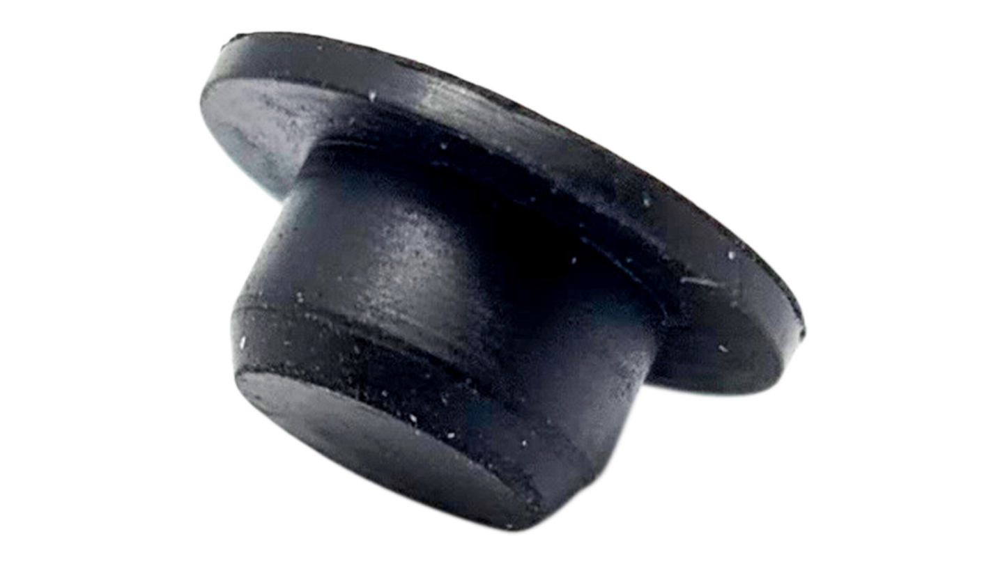 CBG PLUG, FRONT DERAILLEUR EXIT PORT, ROUND SOLID RUBBER PLUG - FLAT TOP, 12.4MM TOP X 6.2MM BASE (R-18)