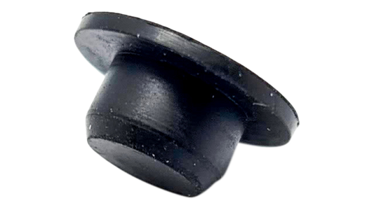 CBG PLUG, FRONT DERAILLEUR EXIT PORT, ROUND SOLID RUBBER PLUG - FLAT TOP, 12.4MM TOP X 6.2MM BASE (R-18)