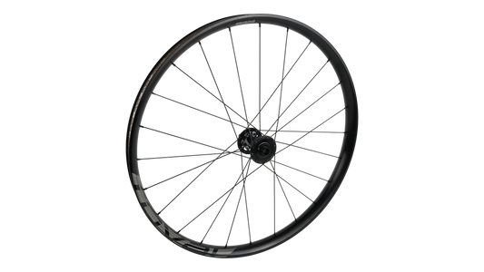 WHL TRAVERSE 38 OE, 27.5, FRONT, ALLOY, TA, 15X110MM, DISC, 6-BOLT, 24H (HILO HUB) - BLACK W/ CHARCOAL DCL