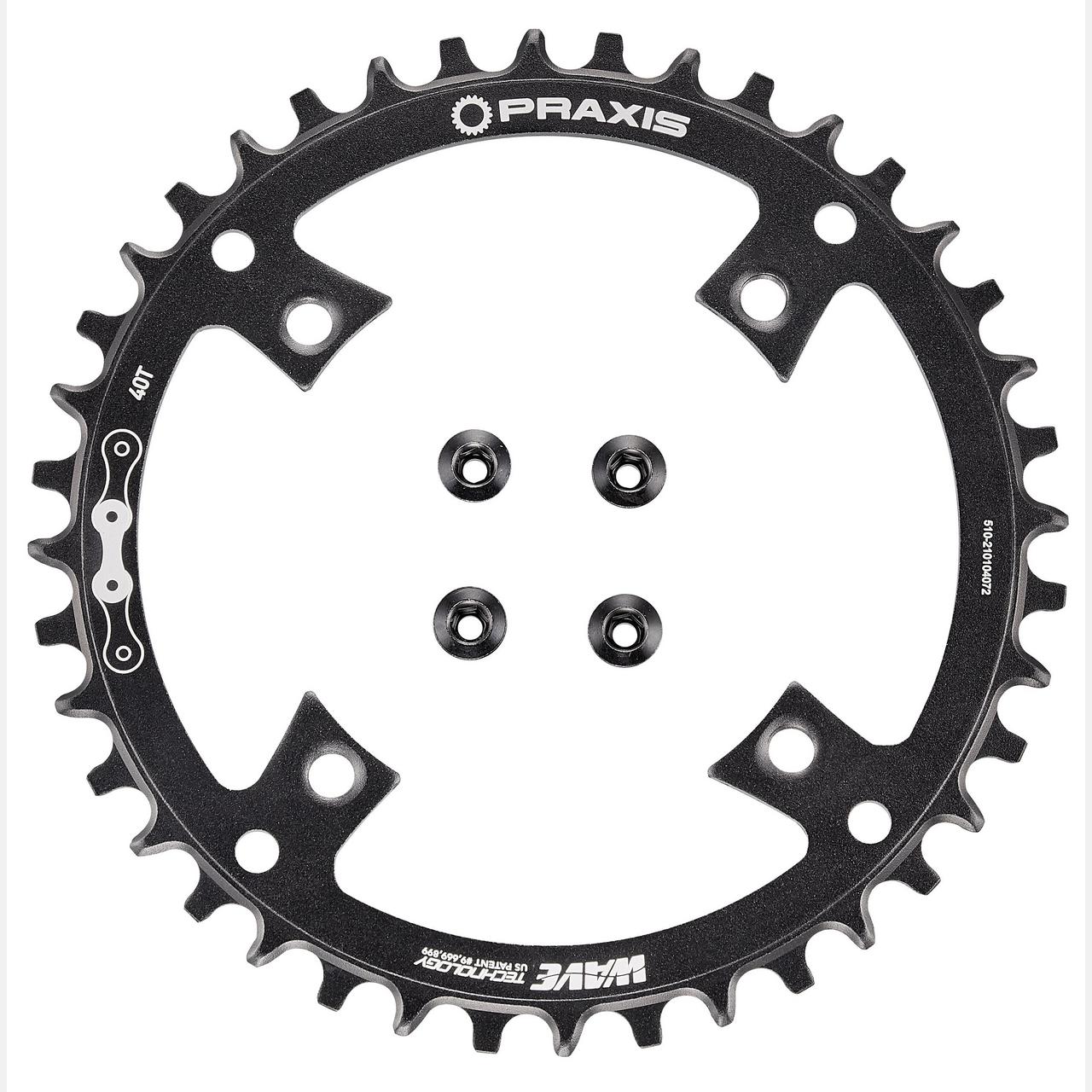 CHR TURBO, 40T, 10/11-SPD, 104BCD, 1X RING, ALLOY, W/ CHAINRING BOLTS, PRAXIS