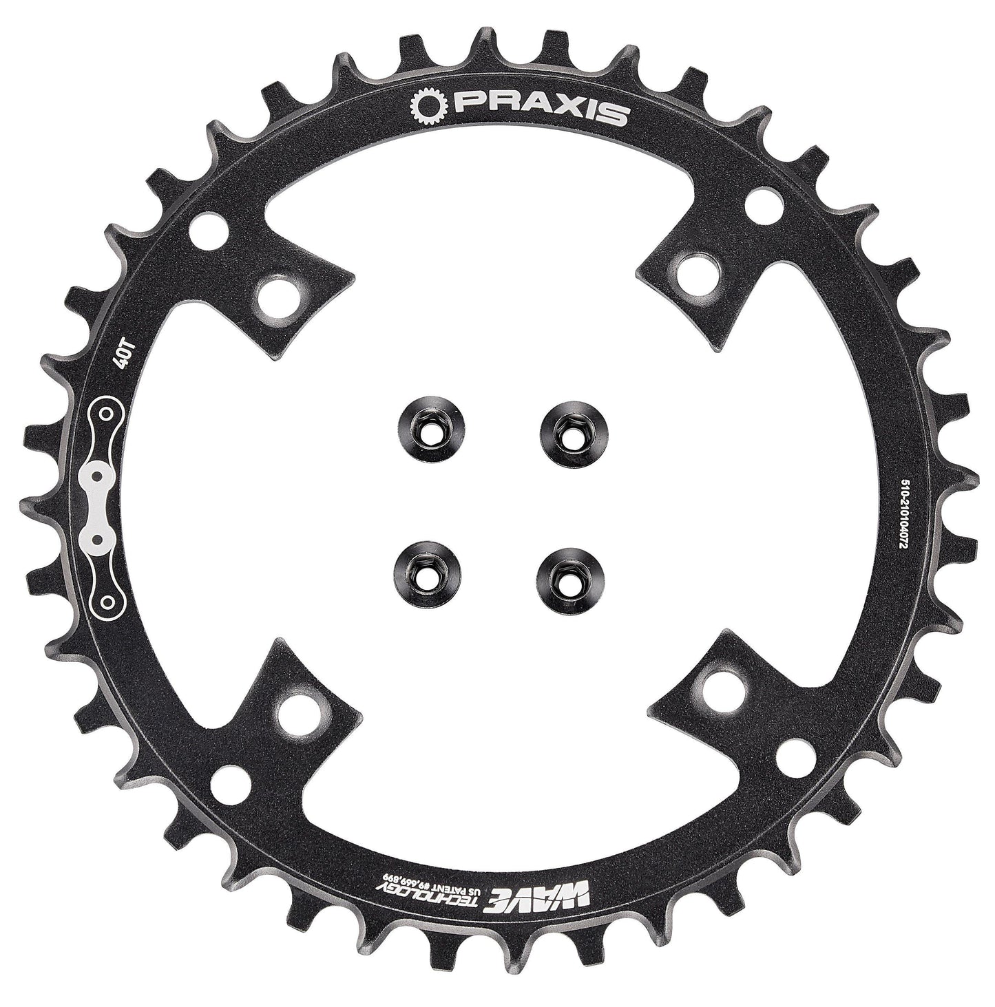 CHR TURBO, 40T, 10/11-SPD, 104BCD, 1X RING, ALLOY, W/ CHAINRING BOLTS, PRAXIS