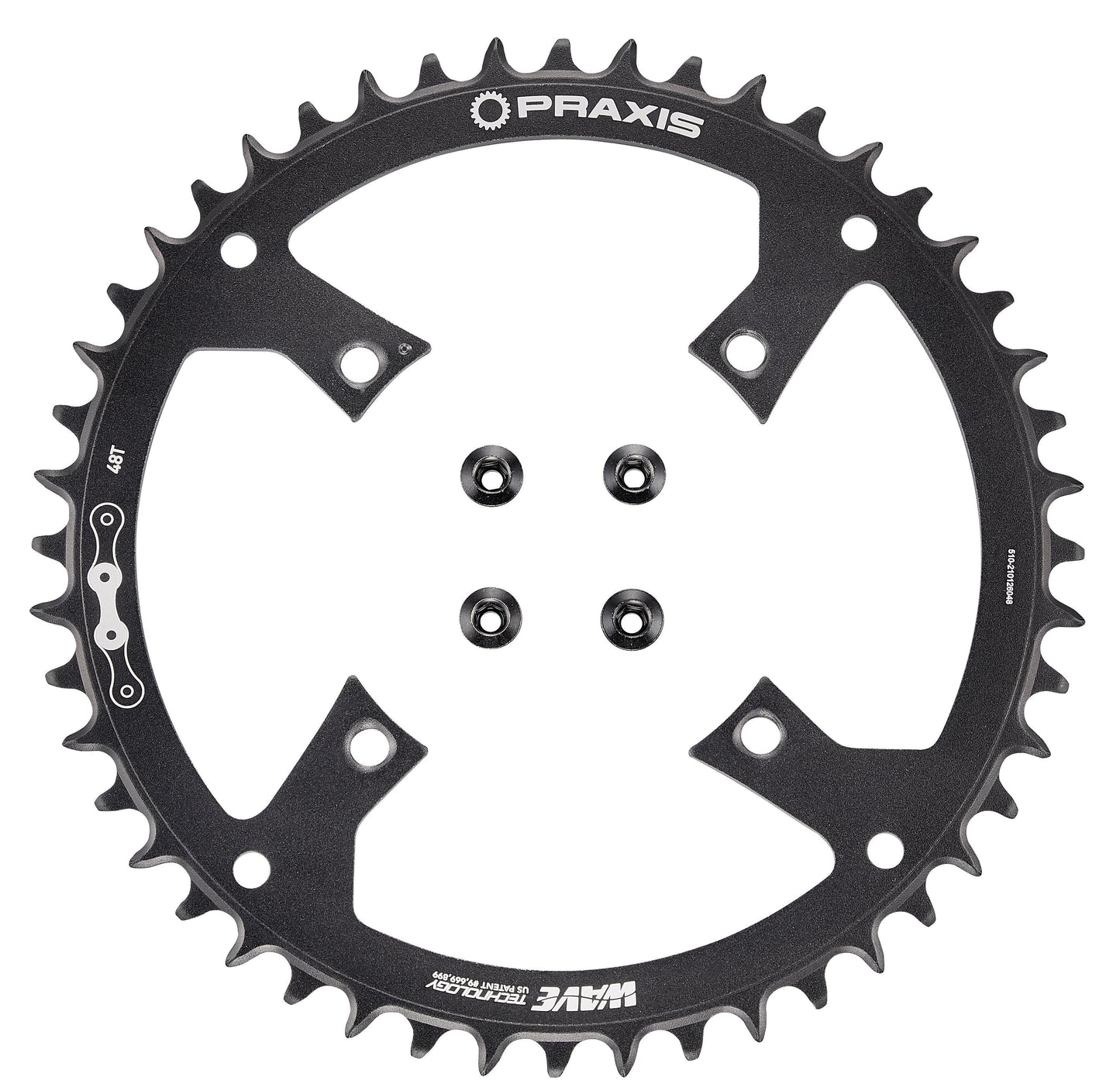 CHR TURBO, 48T, 10/11-SPD, 104BCD, 1X RING, ALLOY, W/ CHAINRING BOLTS, PRAXIS