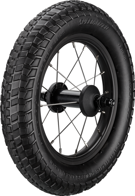 WHL KIDS HOTWALK 12"; FRONT OR REAR, ALLOY, BOLT-ON, 16H, W/ 12X2.3" RHYTHM LITE AIRLESS TIRE MOUNTED