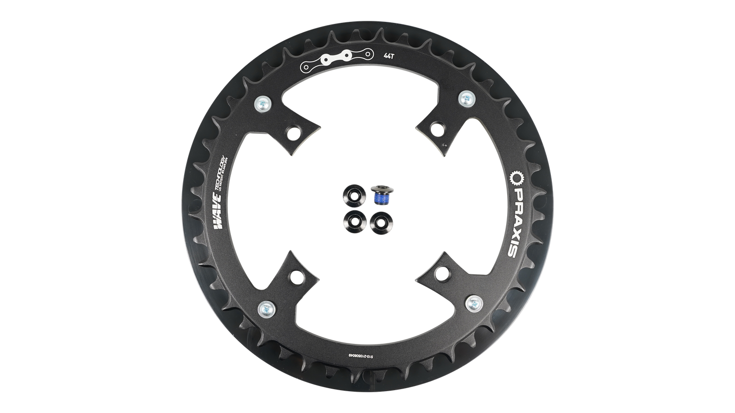 CHR TURBO, 44T, 11/12-SPD, 104BCD, 1X RING, ALLOY, W/ CHAIN GUARD & BOLTS, PRAXIS (Replaced by S241400001)