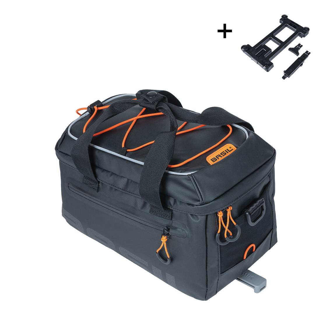 BASIL MILES TARPAULIN TRUNKBAG, MIK , 7L, BLACK ORANGE (INCLUDES MIK ADAPTER PLATE)